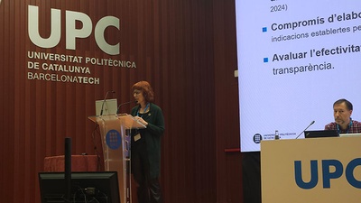 La vicerectora de Responsabilitat Social i Igualtat de la UPC, Josefina Antonijuan, durant la seva intervenció