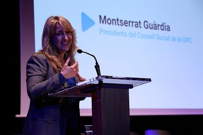 La presidenta del Consell Social, Montserrat Guàrdia, durant la clausura de l'acte