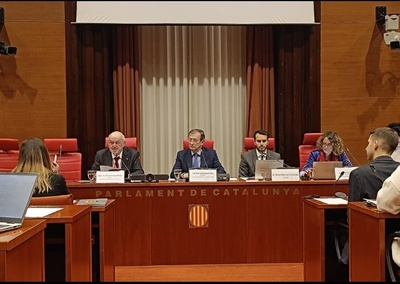 El rector Daniel Crespo, el 22 d'octubre, davant la comissió de Recerca i Universitats del Parlament de Catalunya