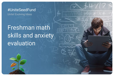 foto estudiant amb portàtil i text: Freshman math skills and anxiety evaluation