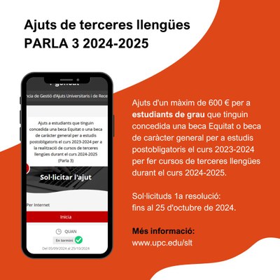 Ajuts PARLA 3 2024-2025 per a estudiants de grau amb beca Equitat o general